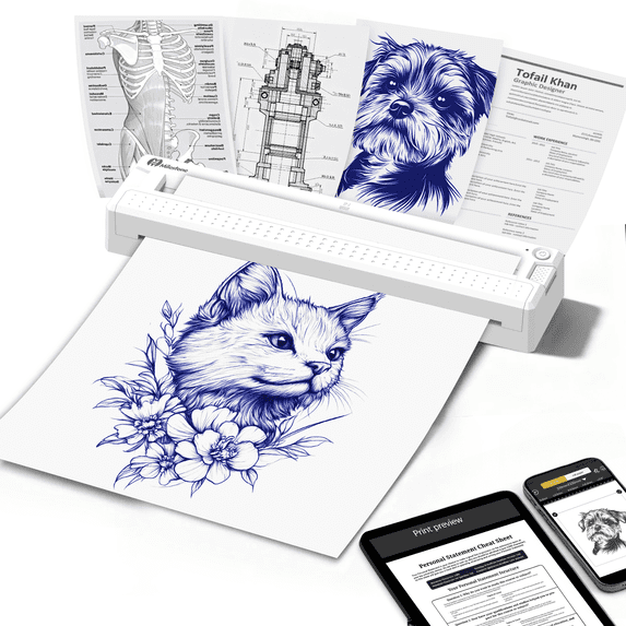 2-in-1 Wireless Bluetooth Thermal Printer for Tattoo Stencils & Documents, Portable Temporary Tattoo Transfer Machine Kit for Tattoo Artist & Beginner, WT