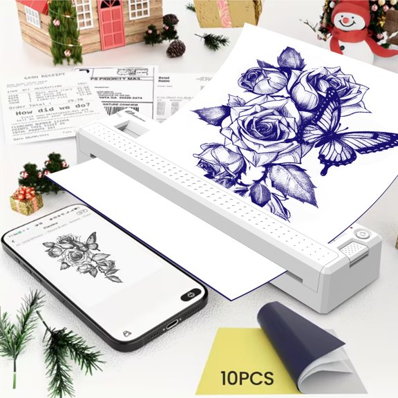 2-in-1 Wireless Bluetooth Thermal Printer for Tattoo Stencils & Documents, Portable Temporary Tattoo Transfer Machine Kit for Tattoo Artist & Beginner, WT