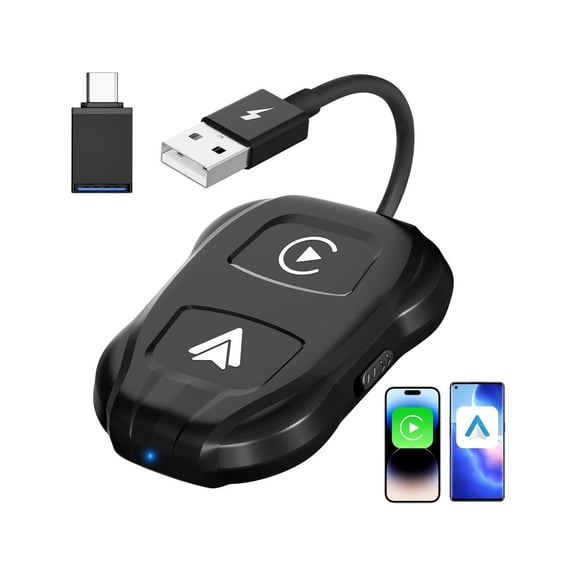 2-in-1 Wireless CarPlay Adapter & Android Auto Upgrade Dongle Convert Wired Apple Car Play to Wireless, Plug & Play, Fast Auto Connect, Compatible with iOS 10+ & Android 11+