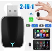 Podofo Wireless Carplay Adapter for Car, 2 in 1 Apple CarPlay and Android Auto Adapter Convert Wired to Wireless Dongle for Apple Android,Plug and Play Black
