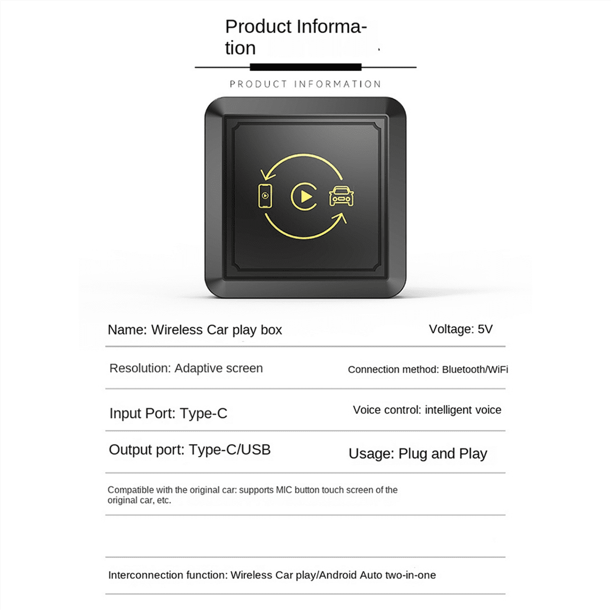 2 in 1 Wireless Carplay Android Adapter Android Auto Car Adapter