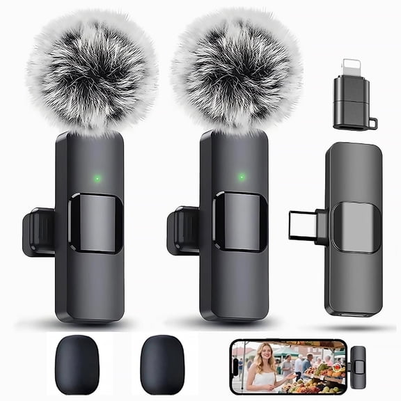 2-in-1 Wireless Lavalier Microphone Compatible for iPhone & Android, Plug & Play Clip-On Mic with Noise Cancellation for Gaming, Live Streaming, Vlog, YouTube, TikTok & Podcast