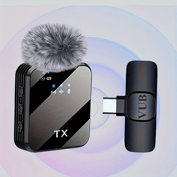 2-in-1 Wireless Lavalier Microphone Intelligent Noise Cancellation Omnidirectional Condenser Mic with Windshield for Live Stream Interview Recording