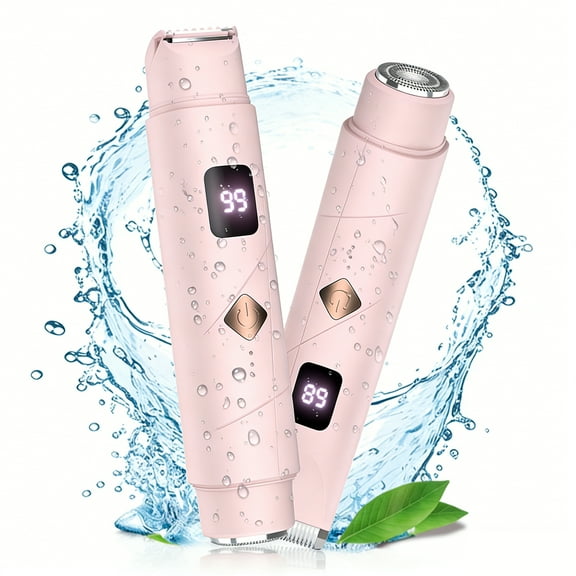 JUUTREN 2-in-1 Bikini Trimmer for Women with LED Display, Rechargeable Electric Razor & Dual-Head Shaver for Face, Body, Underarms & Legs, Painless Hair Removal, IPX7 Waterproof, Wet & Dry Use