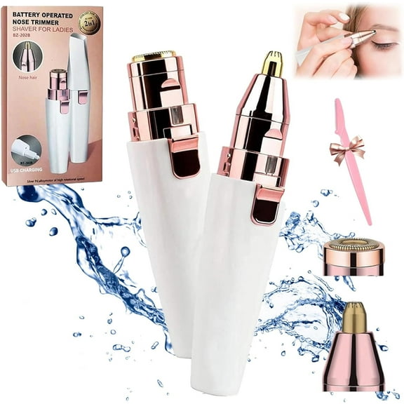 2-in-1 Women's Eyebrow and Facial Hair Removal Device, Facial Hair Trimmer, Electric Portable 2 in 1 Face Shaver and Eyebrow Trimmer, Rechargeable Lips Body Facial Razor (White)