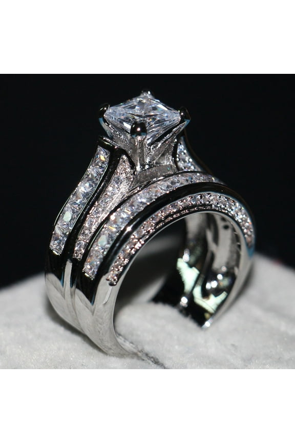 2-in-1 Women's Vintage Engagement Wedding Ring Set - US Size 6-11, 6.3g, New, OPP Bag Packaging