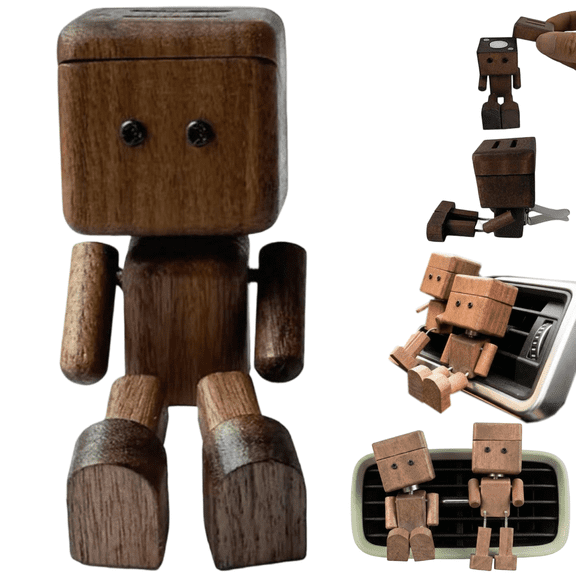 2-in-1 Wood Car Air Diffuser, Shaking Wooden Man Figurine for Car Dashboard