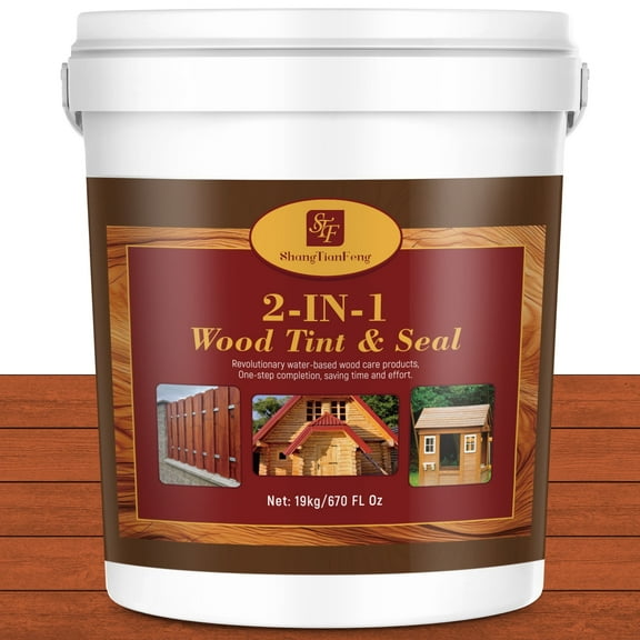 2-in-1 Wood Sealer & Stain，5gallon All Weather Resistant for Indoor Outdoor Repairs, Paintable Stainable Finish, Strong Adhesion Wood Care, Red Wood