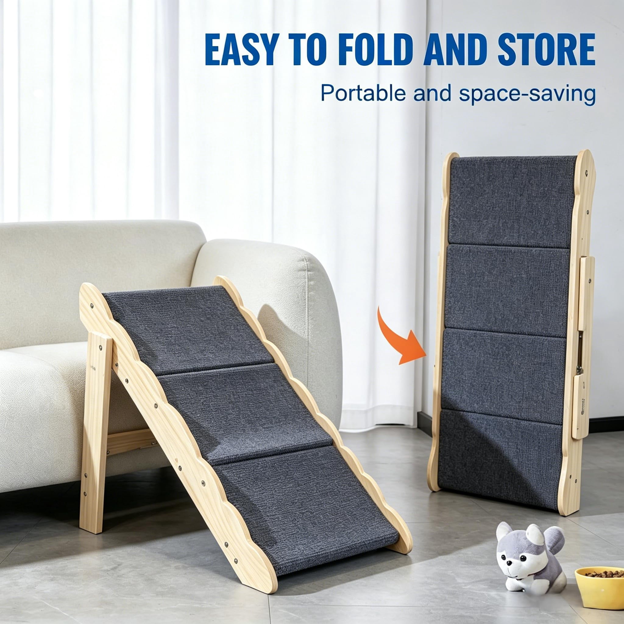 Stip Ramp 2-in-1 Wooden Dog Stairs & Ramp with Anti-Slip Steps. Sturdy Pet Ladder ...