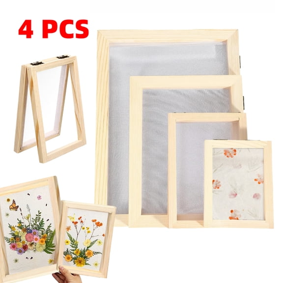 2 in 1 Wooden Paper Making Screen 4 Sizes, Paper Making Mould, Wooden Paper Making Frame for DIY Paper Crafts (A4, A5, A6 & A7)