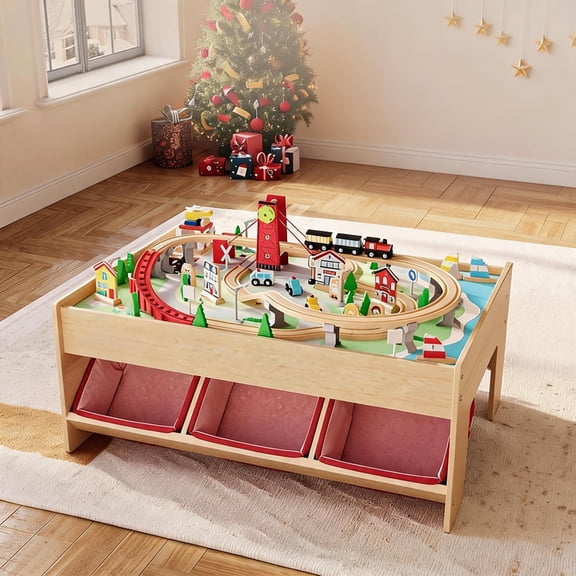2-in-1 Wooden Train & Reading Table Set