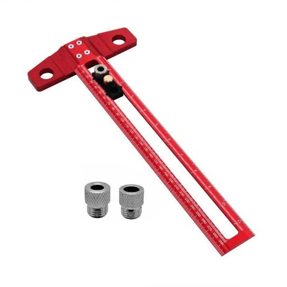 2 in 1 Woodworking Scriber T-Shape Scribing Marking Metric Imperial Ruler Drill Guide (14.17 in / 36.0 cm)
