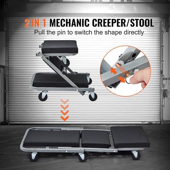 2 in 1 Z Creeper Seat Rolling Chair Auto Mechanics Shop Garage Work Stool