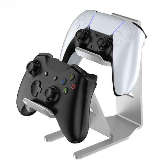 2-in-1 Zinc Alloy Game Controller Stand Holder - Sturdy Desktop Gamepad Organizer Compatible with Switch/PS5/PS4/Xbox Joystick-Silver