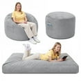 thumbnail image 1 of Lusimo Giant Bean Bag Chairs Bean Bag Bed with Foam Filling, Convertible Bean Bag Chair Bed with Washable Velvet Cover and Side Pocket for Adults, Family, Living Room, Gray, Full Size, 1 of 11