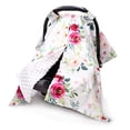 thumbnail image 1 of This 2-in-1 car seat cover is suitable for infants, toddlers, and children. It also functions as a nursing cover and a warm fleece liner for newborns. It features a green leaf pattern., 1 of 5