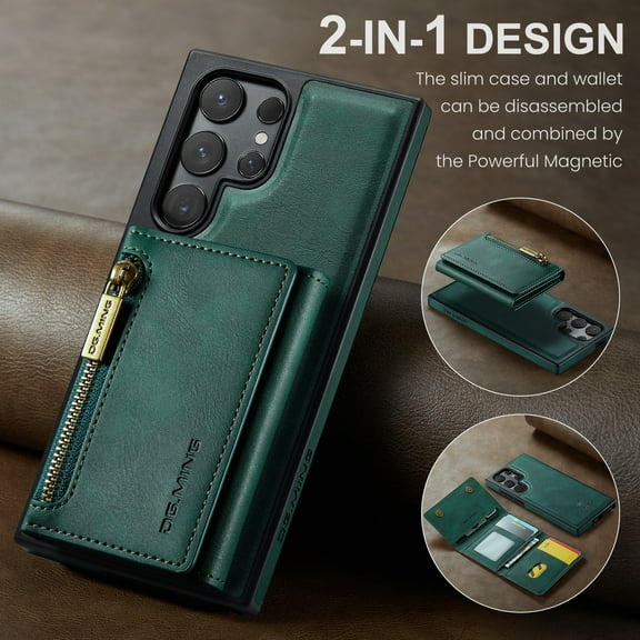 2 in 1 detachable magnetic leather wallet phone case for Samsung S24 ultra S23 fe S22 plus s21ultra s24fe zipper card slot cover