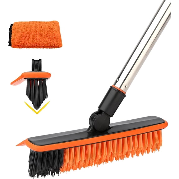 2-in-1 floor scrub brush, with a 57.8-inch long handle tile grout cleaning brush, 120 rotatable shower tile grout cleaning brush, L-shaped corner brush, for hard-to-reach areas (orange)