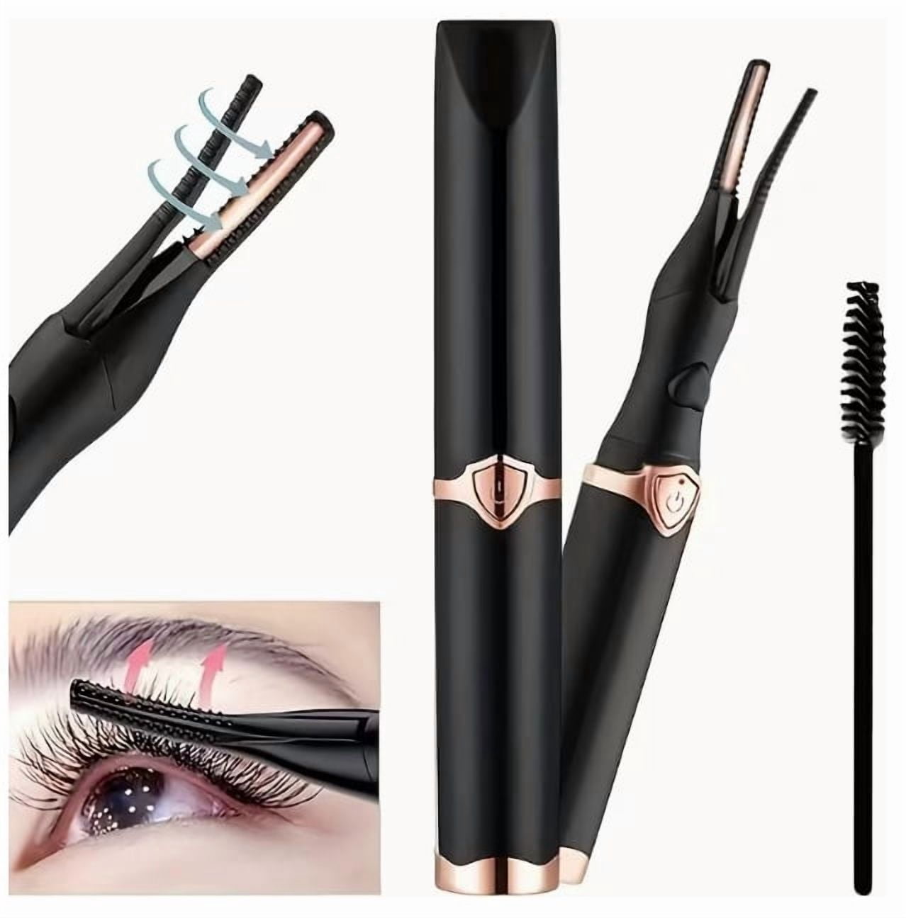 This 2-in-1 heated eyelash curler features a USB rechargeable design, a hook and built-in comb, and 3 different temperature modes for fast and long-lasting curling.