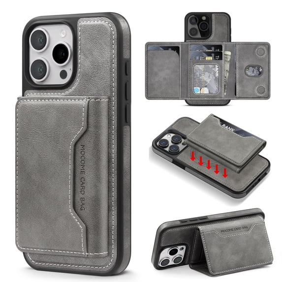 2-in-1 for iPhone 14 Detachable Wallet Case with Card Holder for Women Men, Magnetic Compatible with Mag-Safe PU Leather Flip Credit Card Slots Purse Cover for iPhone 14, Gray