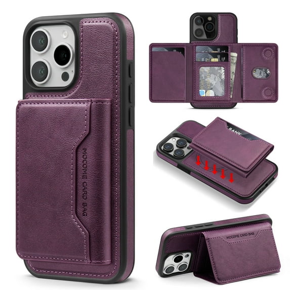 2-in-1 for iPhone 15 Pro Detachable Wallet Case with Card Holder for Women Men, Magnetic Compatible with Mag-Safe PU Leather Flip Credit Card Slots Purse Cover for iPhone 15 Pro, Purple
