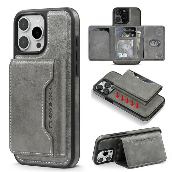 2-in-1 for iPhone 16 Detachable Wallet Case with Card Holder for Women Men, Magnetic Compatible with Mag-Safe PU Leather Flip Credit Card Slots Purse Cover for iPhone 16, Gray