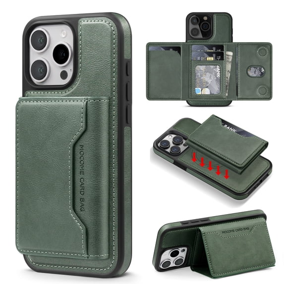2-in-1 for iPhone 16 Pro Detachable Wallet Case with Card Holder for Women Men, Magnetic Compatible with Mag-Safe PU Leather Flip Credit Card Slots Purse Cover for iPhone 16 Pro, Green