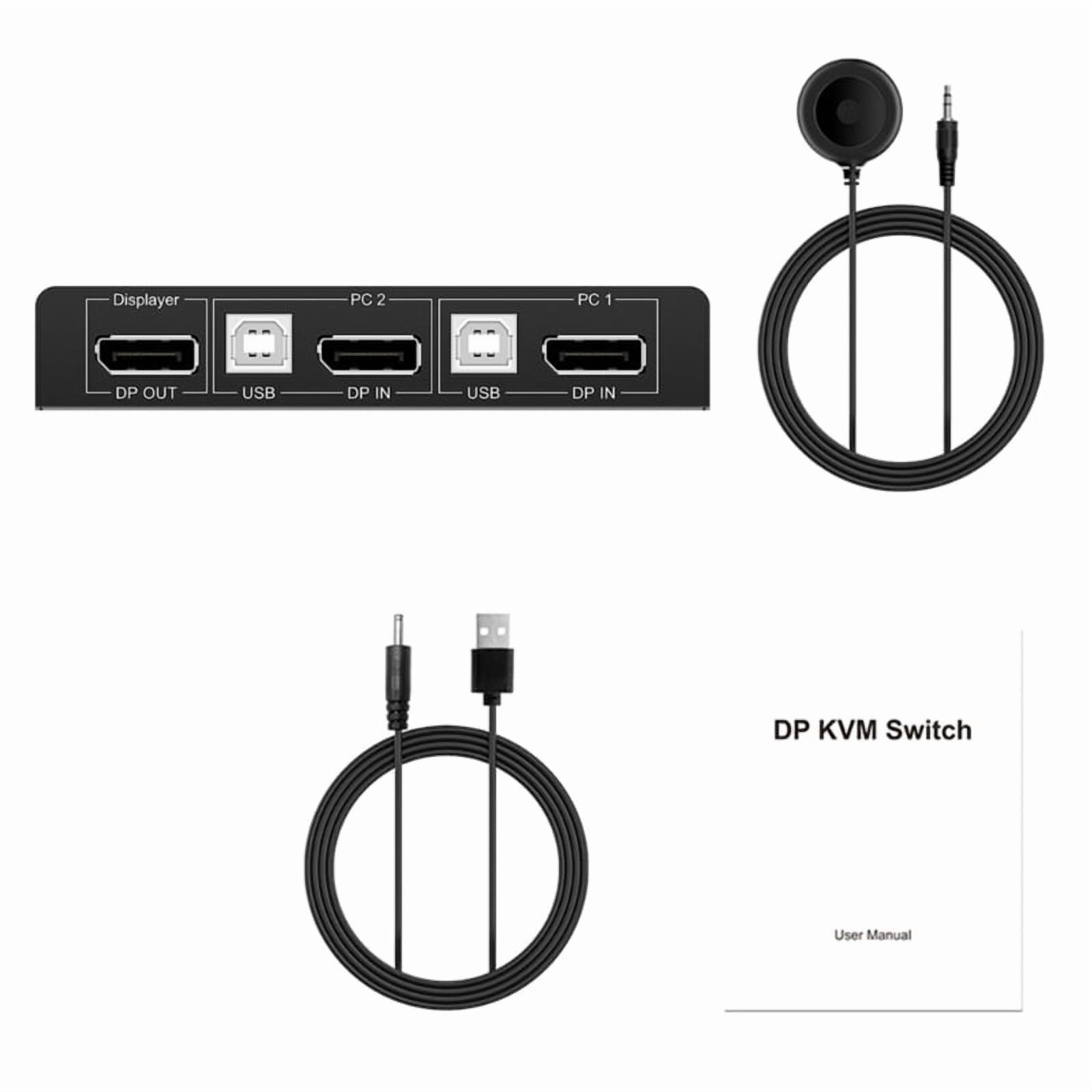 2 in 1 out DP KVM Switcher KVM Switcher 2 PC Computer Share 1 Set Keyboard Mouse Monitors Printer USB Drive