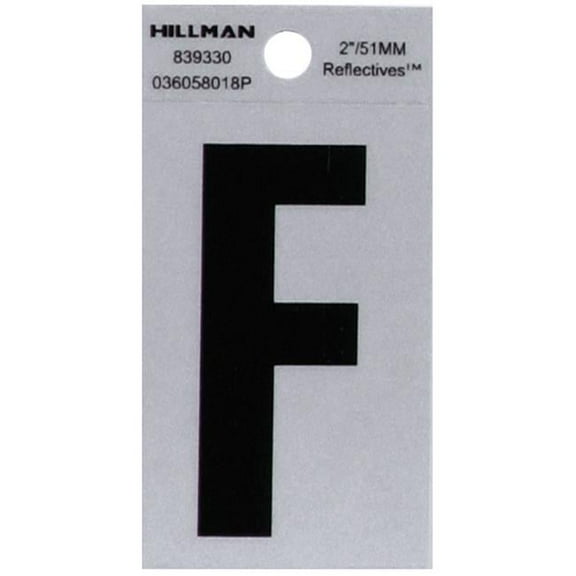 2 in. Black & Silver Reflective Mylar Square Cut Self Adhesive Letter - F