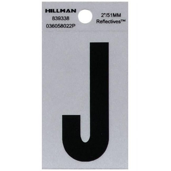 2 in. Black & Silver Reflective Mylar Square Cut Self Adhesive Letter - J
