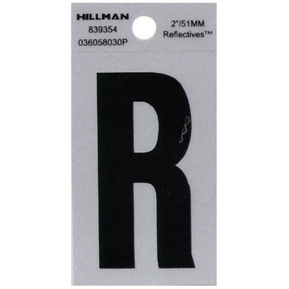 2 in. Black & Silver Reflective Mylar Square Cut Self Adhesive Letter - R