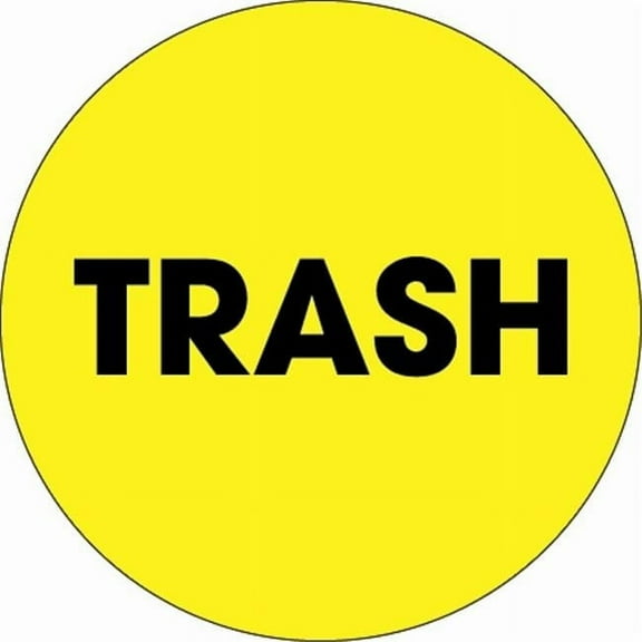 2 in. Circle - Trash Fluorescent Yellow Labels - Roll of 500