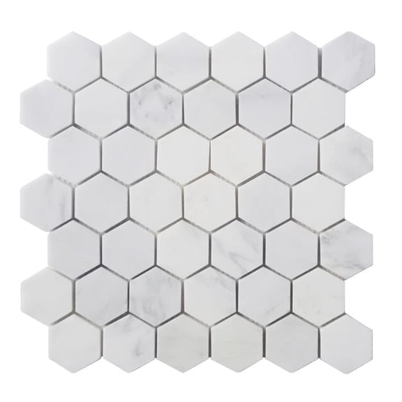 2-in Oriental White Hexagon 12-in x 12-in Honed Marble Mosaic Floor and Wall Tile(5-sq. ft/Box)