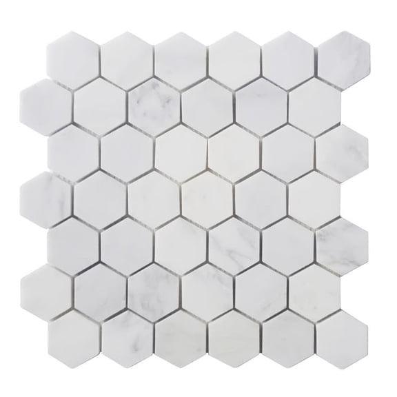 2-in Oriental White Hexagon 12-in x 12-in Honed Marble Mosaic Floor and Wall Tile(1-sq. ft/ Piece)