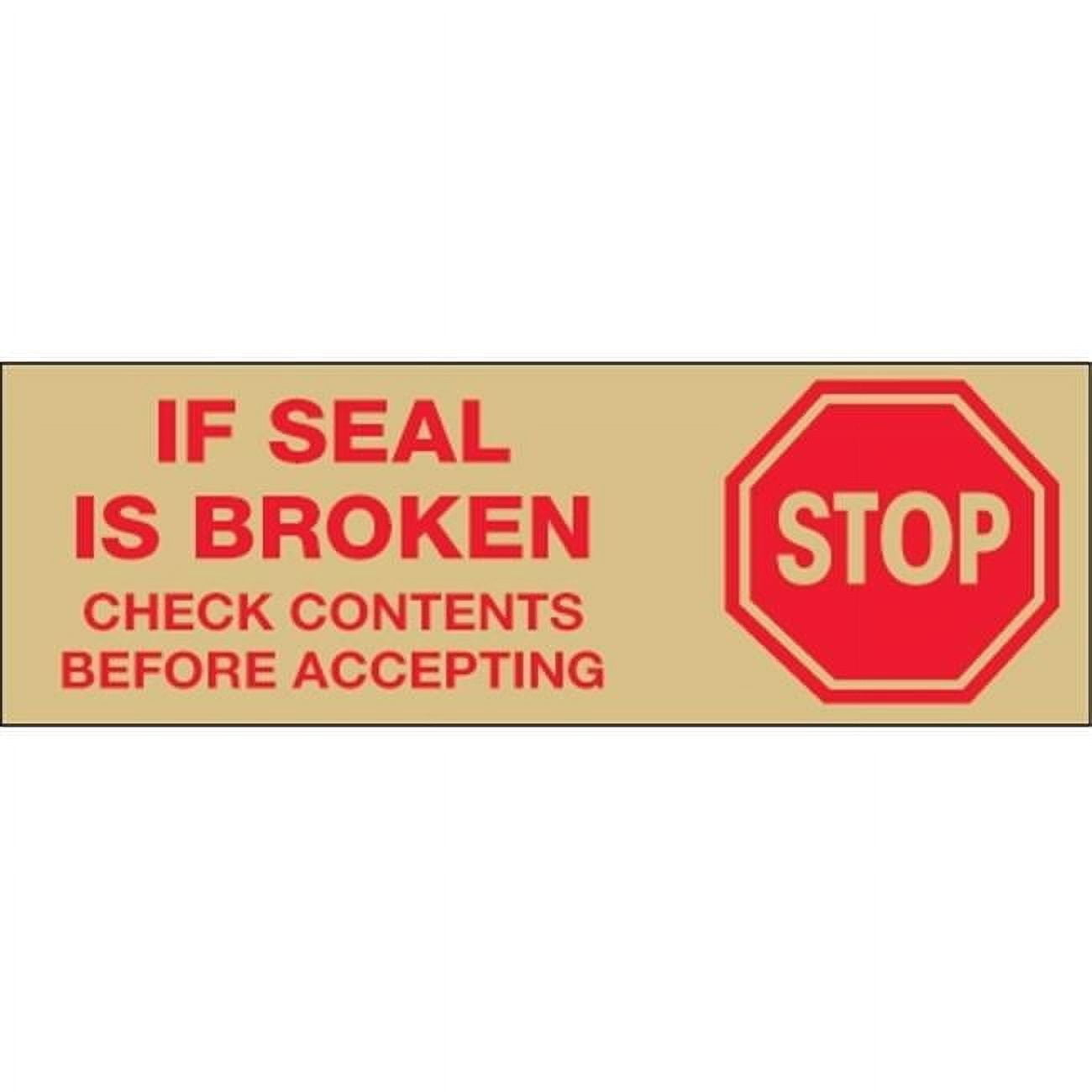 2 in. x 110 yards - Stop If Seal is Broken Tan Pre-Printed Carton Sealing Tape - Red & Tan - Pack of 18