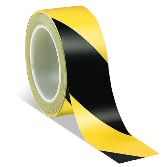 2 in x 180 ft PVC Striped Safety Warning Adhesive Tape, Black & Yellow High Visibility Industrial Commercial Caution Wall Floor Equipment