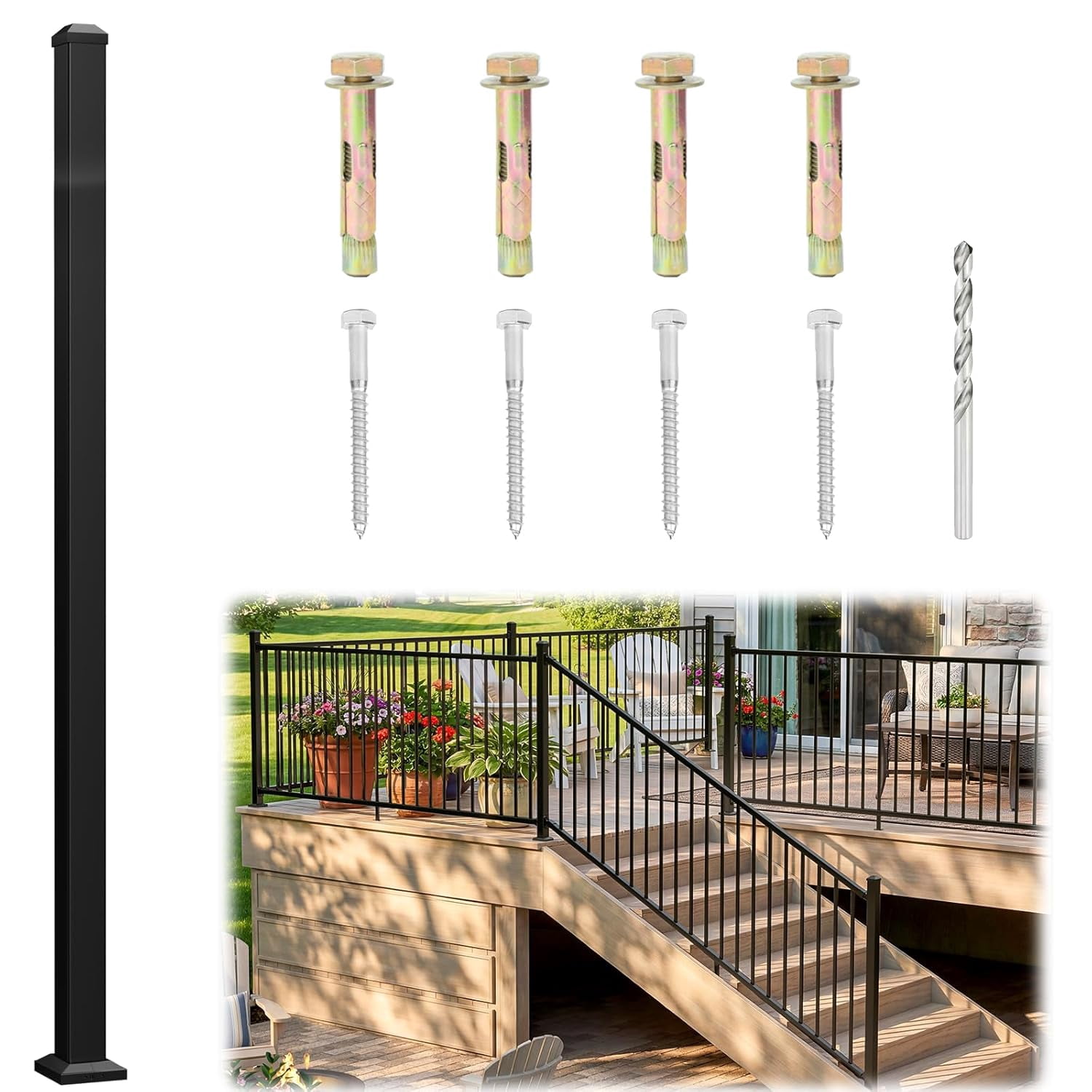 Dual Railing 2 in. x 2 in. x 45 in. Aluminum Railing Post, Universal Deck Railing ...