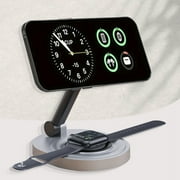 2 in1 Foldable Wireless Charger-Fast Magnetic Charging Station Docking for iPhone 15/14/13/12 Series iwatch 9-2 and AirPods 3/2/Pro-Compact Multi-Device Charging Stand