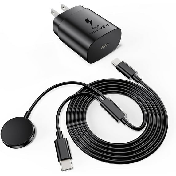 2 in1 Samsung Watch Charger,25W USB C Fast Charger Compatible with Galaxy Watch 7/6/6 Classic/5 Pro/5/4 /4 classic/3/Active2/1 and GalaxyS24/S23 /S22/21/20 Note/Z Fold 6(6ft)