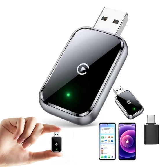 SH-RuiDu 2 In 1 Wireless CarPlay Adapter, CarPlay Dongle, Wired to Wireless Converter for iOS & Android, Silver Frame
