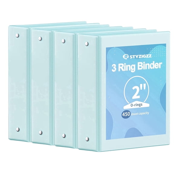 2 inch 3 Ring Binders Holds 450 Sheets Capacity,Paper Organizer with Pockets Notebook Binders for Home Office,4 Pack Blue