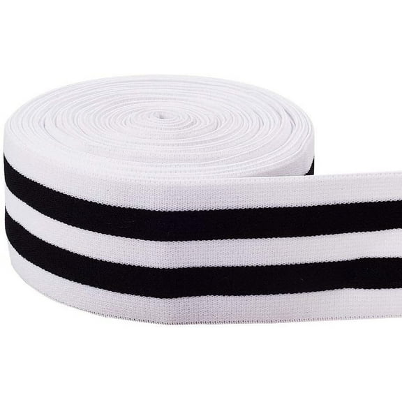 2 inch 5.5 Yards White and Black Striped Elastic Band Elastic Stretch Trim for Waistband and Sewing Craft Project diy