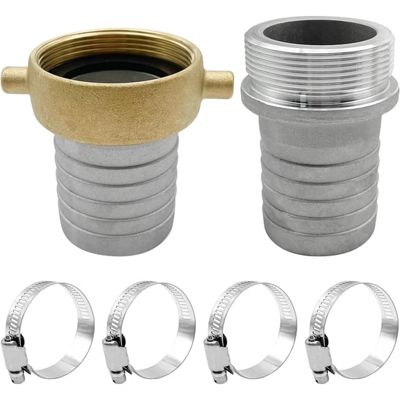 2 inch Aluminum Pin Lug Hose Shank Fitting Set, 2" Hose Shank Coupling Set with 4 Hose Clamps (2 inch)