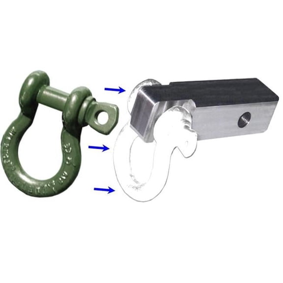 2 inch (Steel) Receiver Bracket w/ OD GREEN Powdercoated D-Shackle &amp; Locking Hitch Pin (OFF-ROAD RECOVERY)