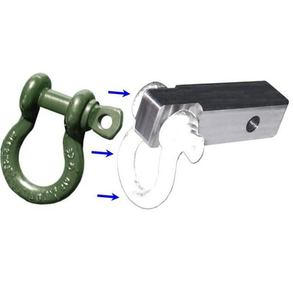 2 inch (Steel) Receiver Bracket w/ OD GREEN Powdercoated D-Shackle & Locking Hitch Pin (OFF-ROAD RECOVERY)