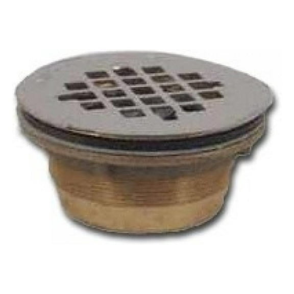 2 Inch Brass Shower Drain with Stainless Steel Strainer; No-Calk Design for Preformed Shower Bases; 2in Schedule 40 DWV Pipe Compatible; Universal 4-1/4in Round Strainer