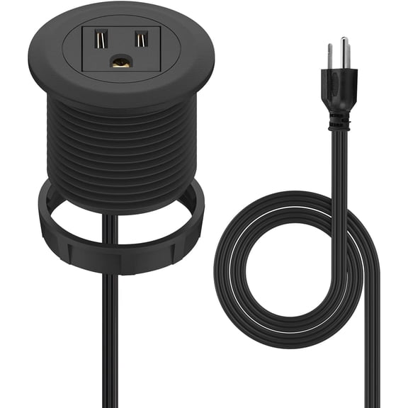 2 inch Desk Power Grommet Flush-Mount Outlet Build-in 1 US Standard Outlet, Mini Desktop Power Hub Grommet Socket for Desk Nightstand Cabinet Counter, 3.28 FT Heavy Duty Power Cord