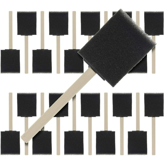 2 inch Foam Sponge Wood Handle Paint Brush Set (Value Pack of 20) - Lightweight, Durable and Great for Acrylics, Stains, Varnishes, Crafts, Art
