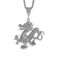 thumbnail image 1 of 2 inch Large Sterling Silver Chinese Dragon Pendant for Men Diamond Cut finish, 1 of 1