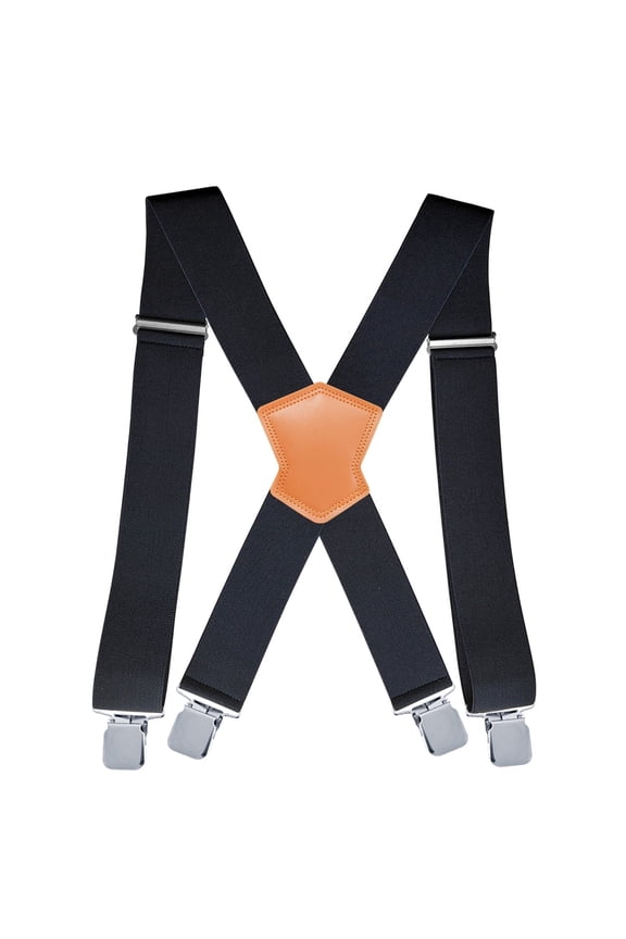 2 inch Men Black Suspenders For Pants Formal Heavy Duty Adjustable X Back Suspender With Strong Metal Clips